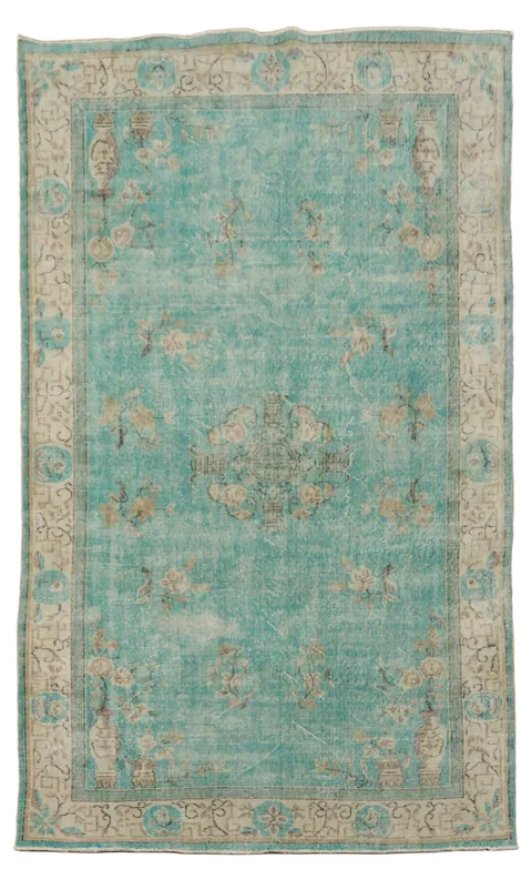 Green Vintage Anatolian Oriental Wool Rug 5x9