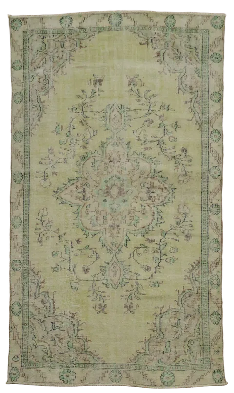 Green Decorative Vintage Anatolian Oriental Wool Rug 5x9