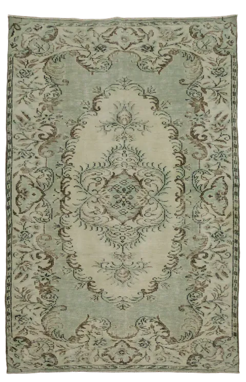 Green Vintage Wool Anatolian Oriental Area Rug 6x9