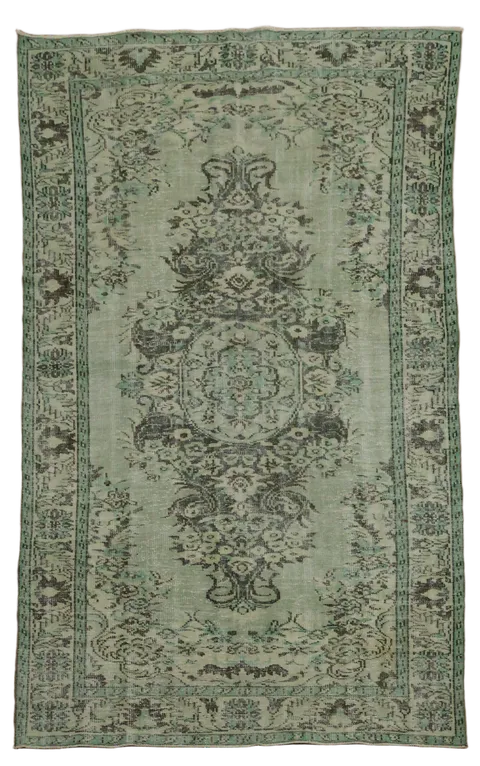Green Vintage Wool Anatolian Oriental Area Rug 6x10