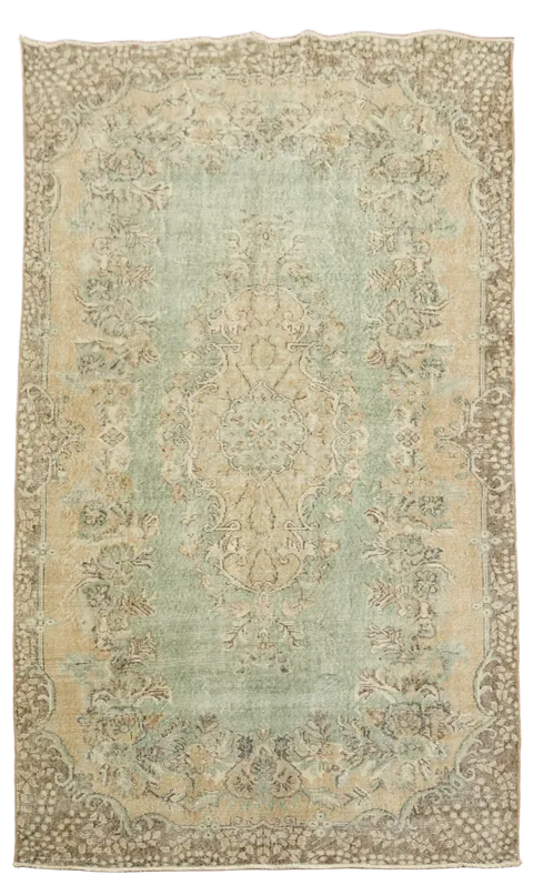 Green Distressed Vintage Anatolian Oriental Area Rug 5x9