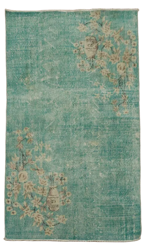 Green Vintage Wool Anatolian Oriental Rug 4x6