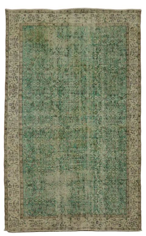 Green Vintage Anatolian Oriental Wool Area Rug 6x9