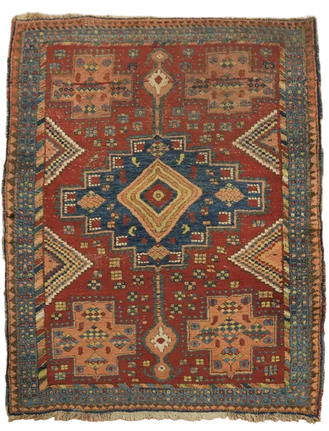 Old Geometric Wool Oushak Turkish Rug 5x6
