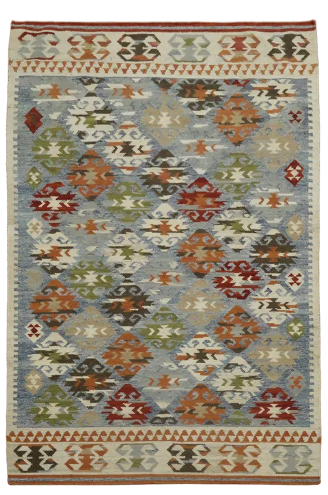 Traditional Kilim Rug with Vibrant Geometric Patterns 5'x8'