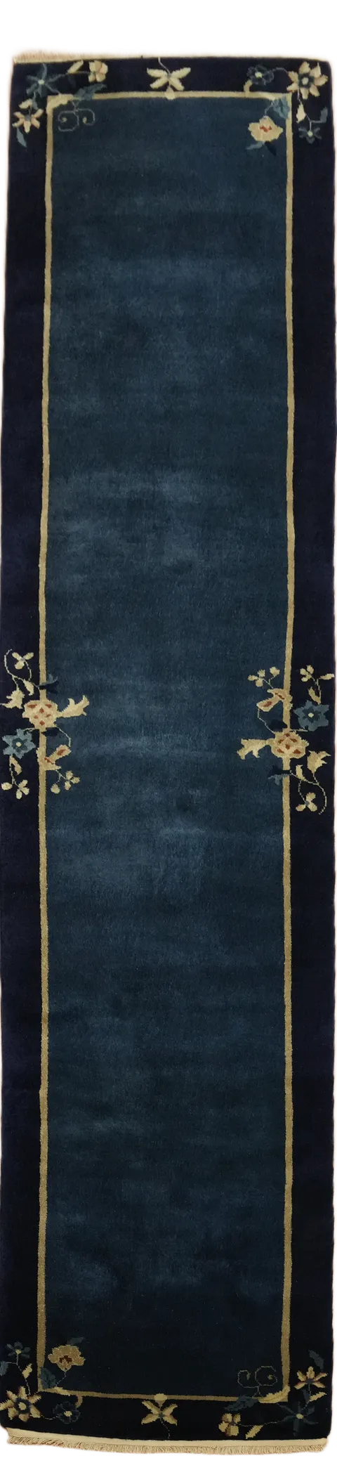 Blue Vintage Wool Art Deco Oriental Rug 3x12