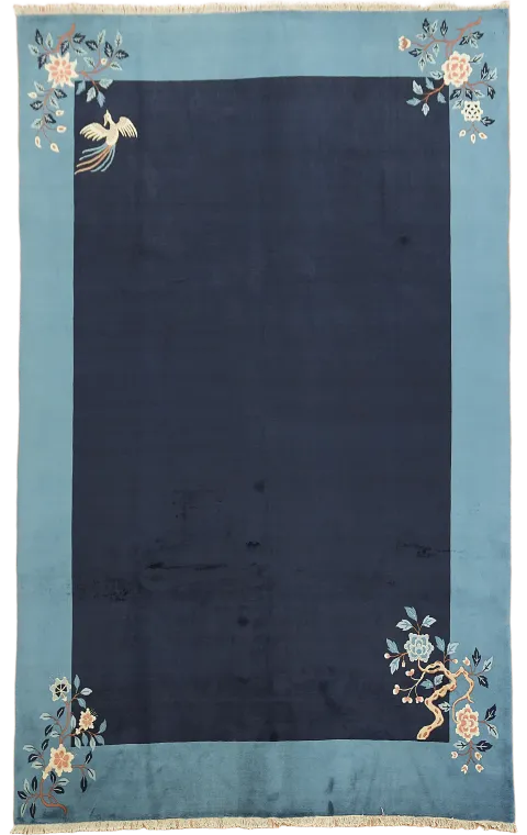 Blue Art Deco Chinese Wool Area Rug 9x13