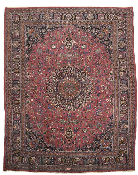 Vintage Traditional Mashad Persian Wool Rug 11x13