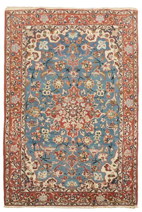 Blue Traditional Isfahan Persian Wool Rug 3x5