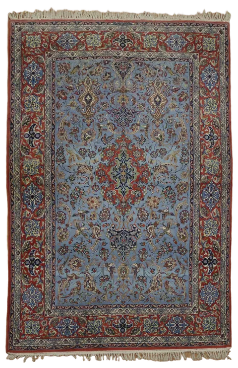 Blue Fine Isfahan Persian Wool Rug 5x7