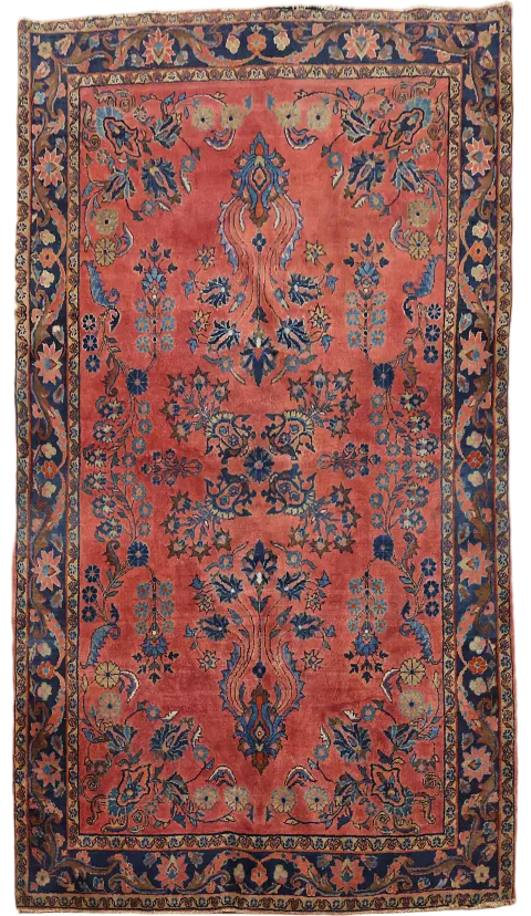 Antique Floral Wool Kashan Persian Rug 4x7
