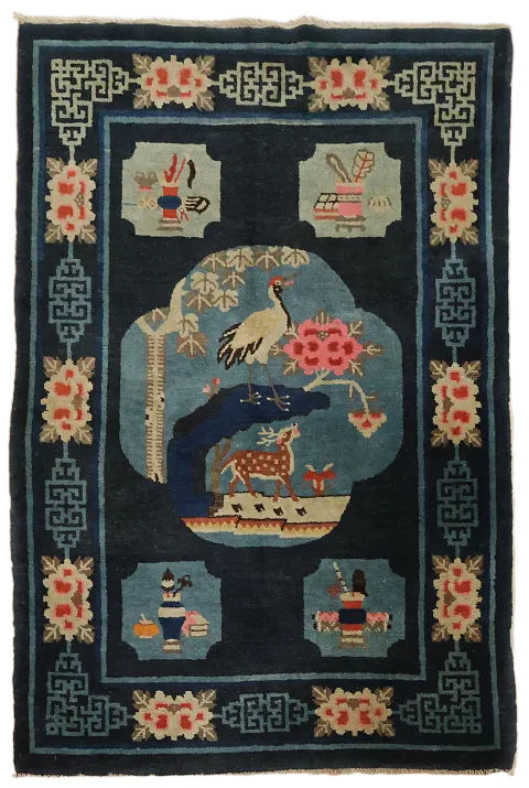 Antique Pictorial Wool Art Deco Chinese Rug 3x5