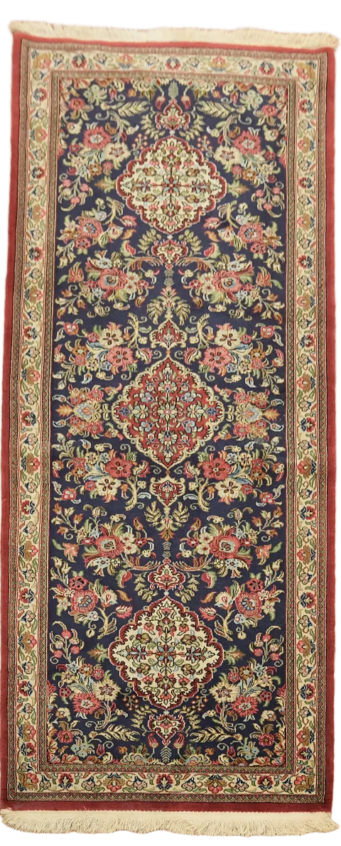 Blue Wool Qum Persian Runner Rug 3x7
