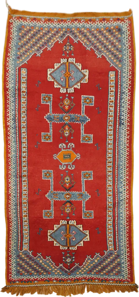 Moroccan Oriental Runner Geometric Wool Rug 3x7