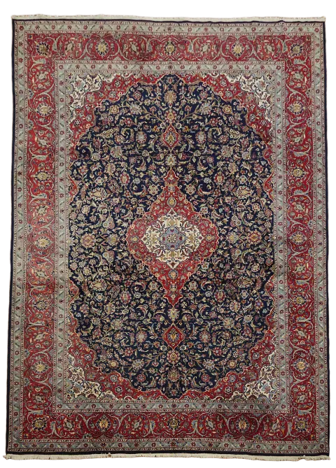 Vintage Floral Wool Kashan Persian Area Rug 10x14