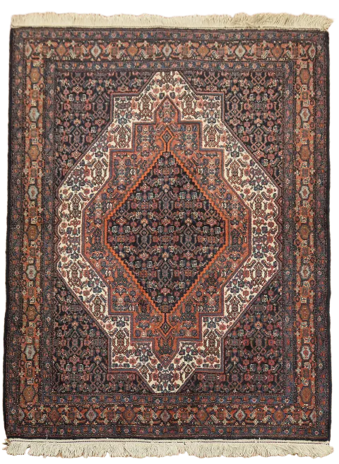Vintage Geometric Senneh Oriental Wool Rug 4x5