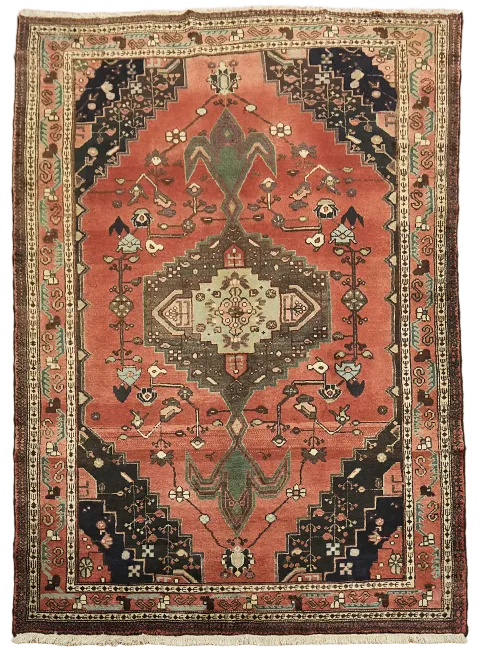 Geometric Vintage Hamedan Persian Wool Rug 5x7