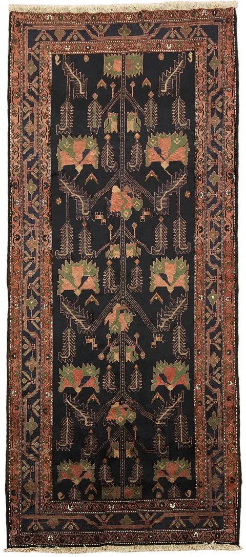 Blue Geometric Tribal Wool Malayer Persian Area Rug 5x10