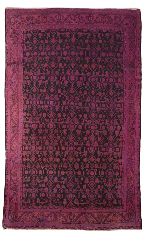 Over Died Vintage Hamedan Persian Wool Area Rug 7x11