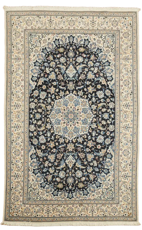 Blue Floral Nain Persian Wool Area Rug 6x9