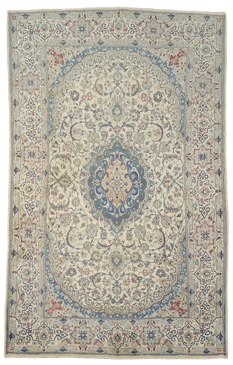 Vintage Floral Wool Nain Persian Area Rug 7x10