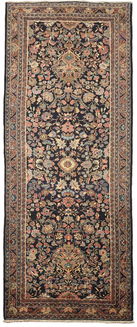 Blue Sultanabad Persian Runner Wool Rug 4x10