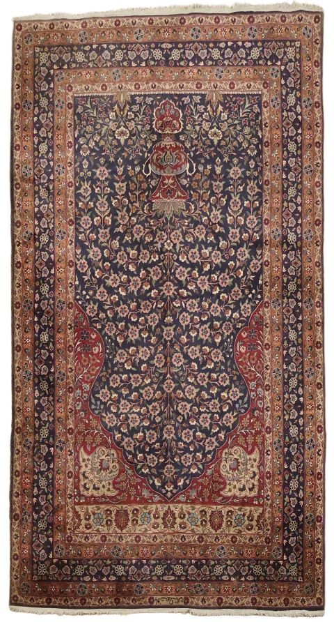 Fine Floral Vintage Wool Kashan Persian Rug 4x7