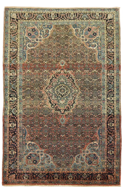Vintage Geometric Wool Bidjar Persian Rug 4x7