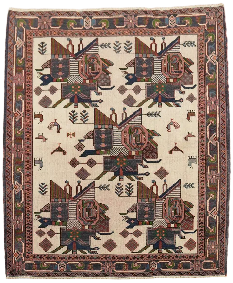 Vintage Tribal Geometric Afshar Persian Rug 4x4