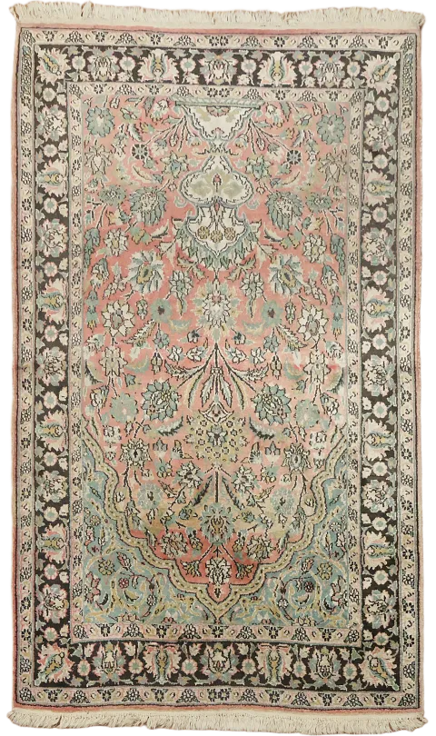Pink Silk Vintage Kashmir Oriental Rug 3x5