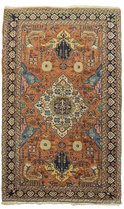 Vintage Geometric Wool Ardebil Persian Rug 3x5