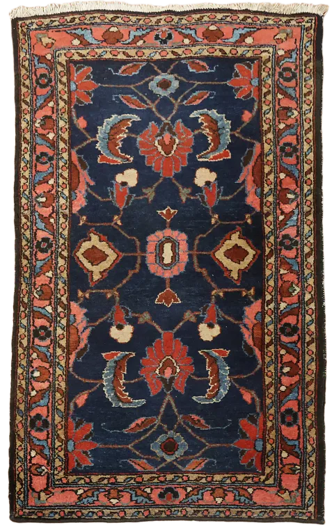 Blue Collectible Vegetable Dye Vintage Malayer Persian Wool Rug 3x4