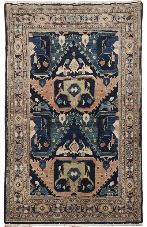 Blue Vintage Wool Bidjar Persian Rug 4x5