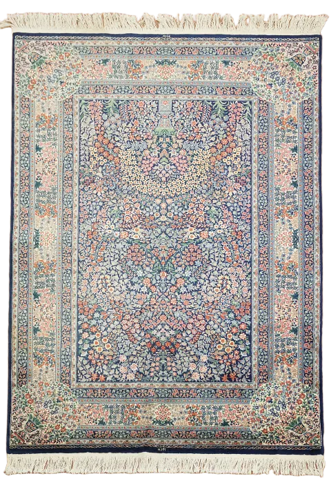 Blue All Over Floral Wool Kerman Persian Area Rug 6x8