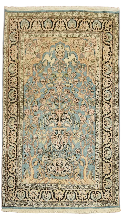 Blue Vintage Kashmir Oriental Silk Rug 3x5