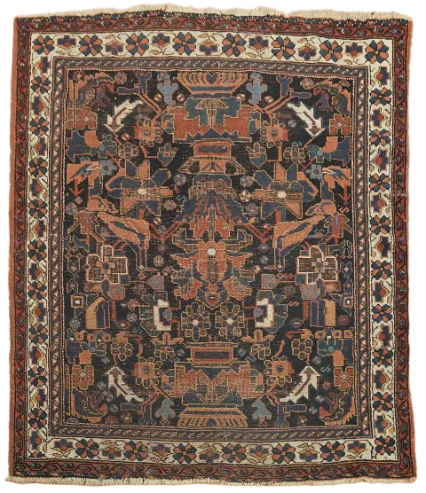 Pre-1900 Vegetable Dye Antique Afshar Persian Wool Rug 4x4 Blue