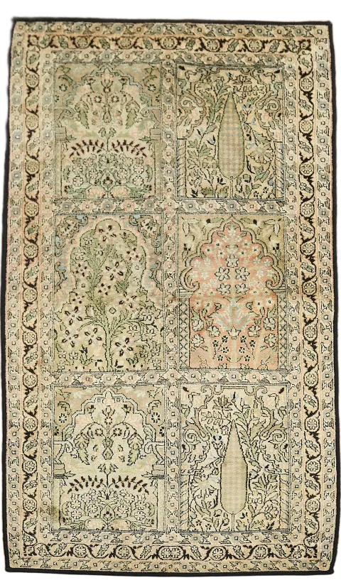 Vintage Silk Floral Kashmir Oriental Rug 2x4
