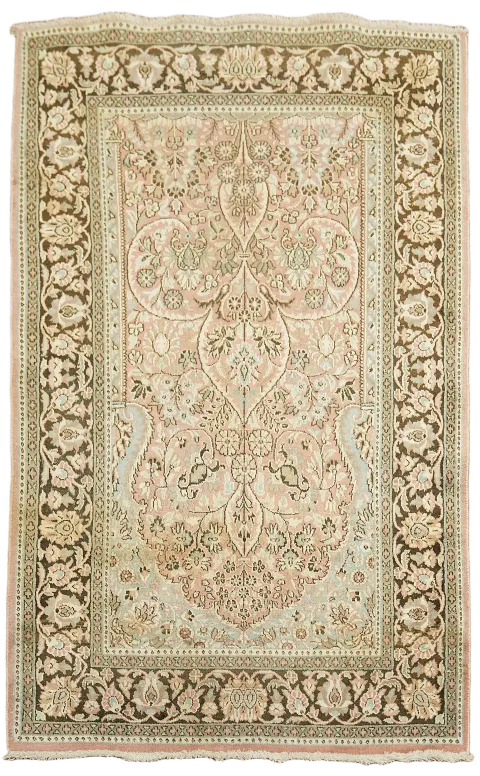 Vintage Silk Kashmir Oriental Rug 3x5