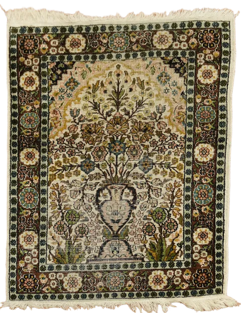 Old Vintage Silk Floral Kashmir Oriental Rug 2x3