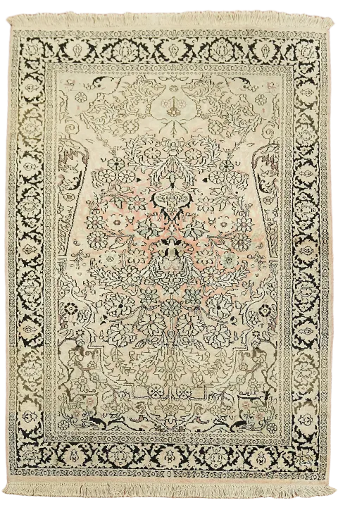 Vintage Silke Floral Kashmir Oriental Rug 3x5