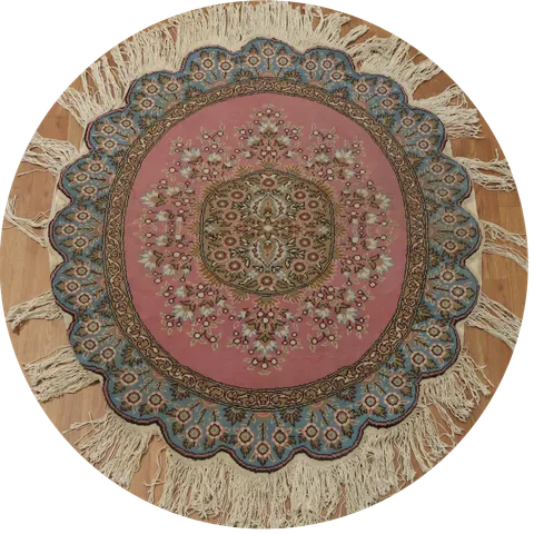 Vintage Round Wool Anatolian Turkish Rug 4x4