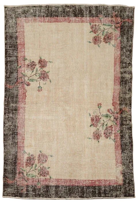 Distressed Vintage Wool Anatolian Turkish Rug 5x7