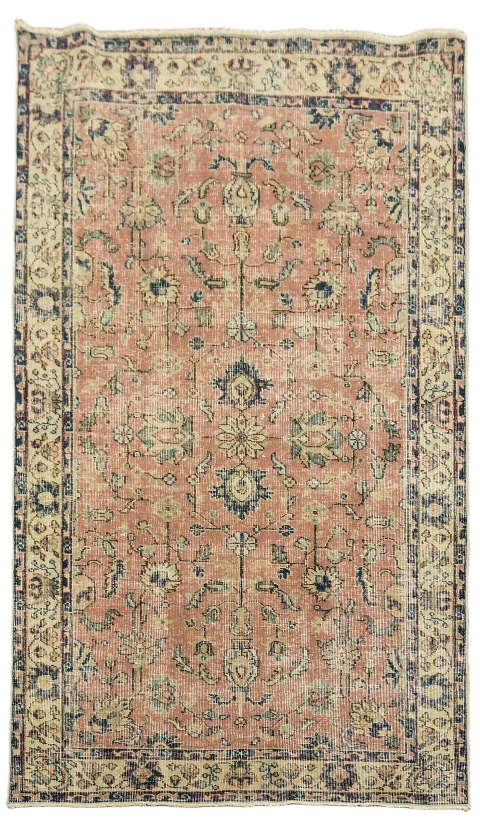 Vintage Distressed Wool Anatolian Turkish Rug 4x7