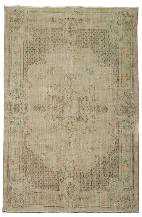 Distressed Vintage Wool Anatolian Turkish Area Rug 6x9