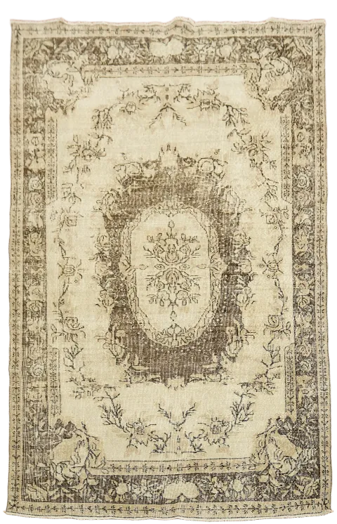 Vintage Distressed Anatolian Turkish Wool Area Rug 6x10