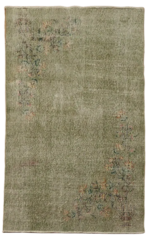 Green Distressed Vintage Wool Anatolian Turkish Rug 4x6