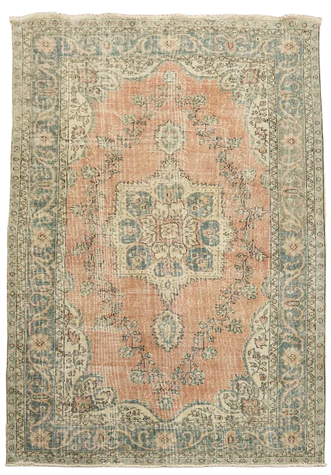 Distressed Vintage Wool Anatolian Turkish Area Rug 7x9