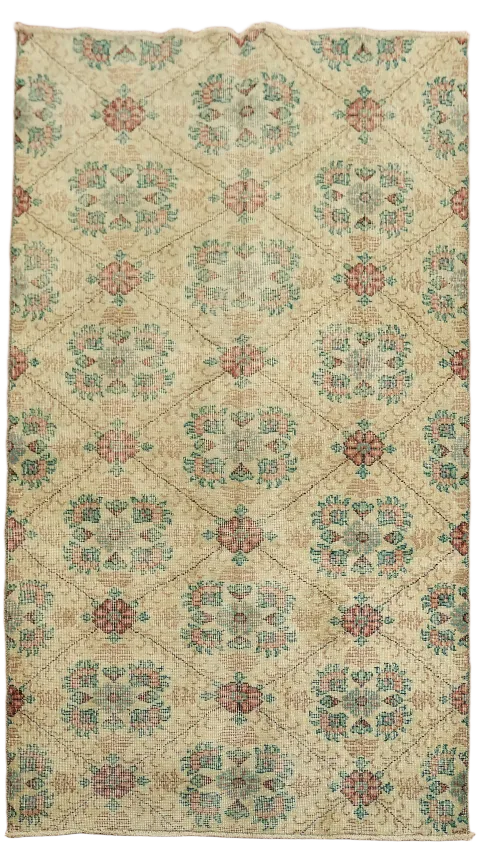 Vintage Distressed Wool Anatolian Turkish Rug 4x7