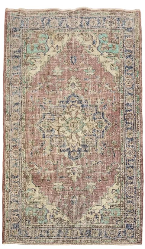 Vintage Distressed Anatolian Turkish Wool Area Rug 5x9