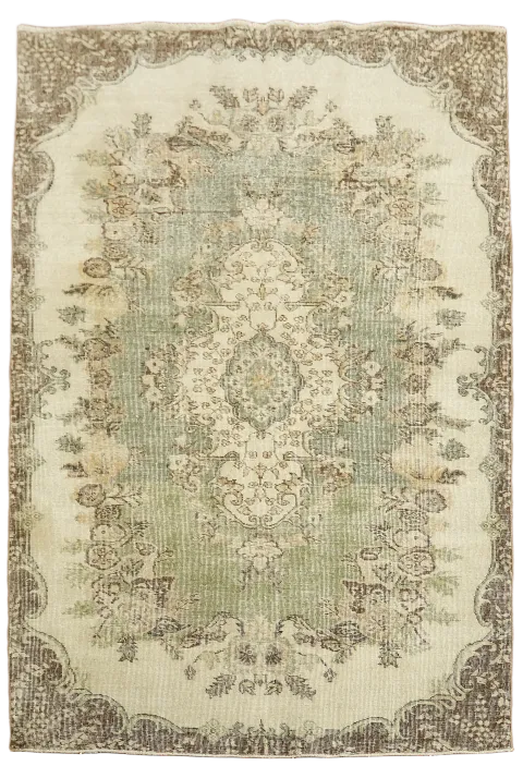 Vintage Anatolian Turkish Wool Distressed Rug 6x8